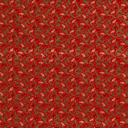 Cotton poplin foil print holly branches - red