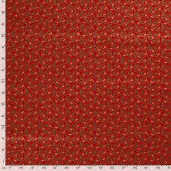 Cotton poplin foil print holly branches - red