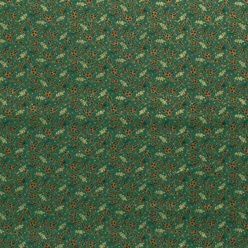 Cotton poplin foil print holly branches - pine green