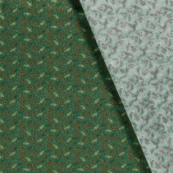 Cotton poplin foil print holly branches - pine green