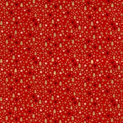 Cotton Poplin Foil Print Christmas Hearts - Red