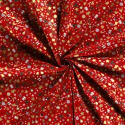 Vánoční ozdoby z bavlněného popelínu s fóliovým potiskem - červené