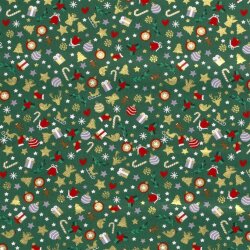 Cotton Poplin Foil Print Christmas Ornaments - Fir Green