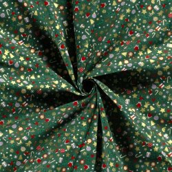 Adornos de Navidad de popelina de algodón con estampado de hojas - Verde abeto