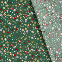 Adornos de Navidad de popelina de algodón con estampado de hojas - Verde abeto