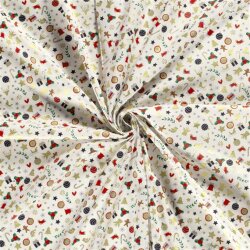 Cotton Poplin Foil Print Christmas Embellishments - Cream White