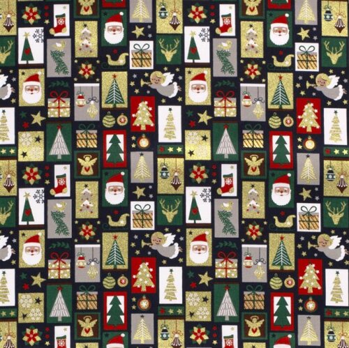 Katoen Popeline Folie Print Kerst Patchwork- Middernachtblauw