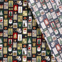 Katoen Popeline Folie Print Kerst Patchwork- Middernachtblauw