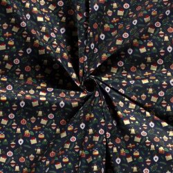 Cotton Poplin Foil Print Christmas Gifts - Midnight Blue