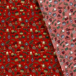 Cotton Poplin Foil Print Christmas Gifts - Red