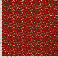 Cotton Poplin Foil Print Christmas Gifts - Red