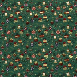 Cotton Poplin Foil Print Christmas Gifts - Fir Green