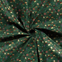 Cotton Poplin Foil Print Christmas Gifts - Fir Green