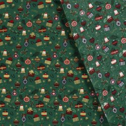 Cotton Poplin Foil Print Christmas Gifts - Fir Green