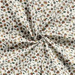 Cotton Poplin Foil Print Christmas Gifts - Cream White