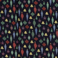 Katoen Popeline Folie Print Kerstballen - Middernachtblauw