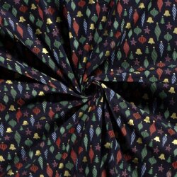 Katoen Popeline Folie Print Kerstballen - Middernachtblauw