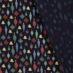 Katoen Popeline Folie Print Kerstballen - Middernachtblauw