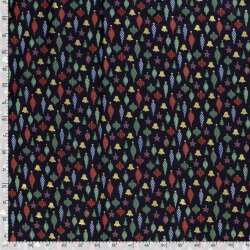 Katoen Popeline Folie Print Kerstballen - Middernachtblauw