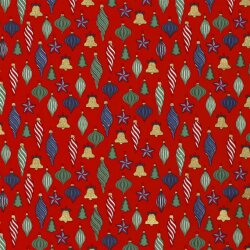 Katoen Popeline Folie Print Kerstballen - Rood