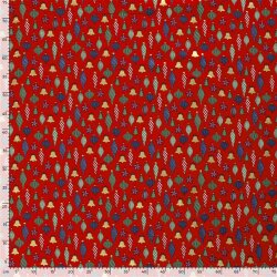 Katoen Popeline Folie Print Kerstballen - Rood