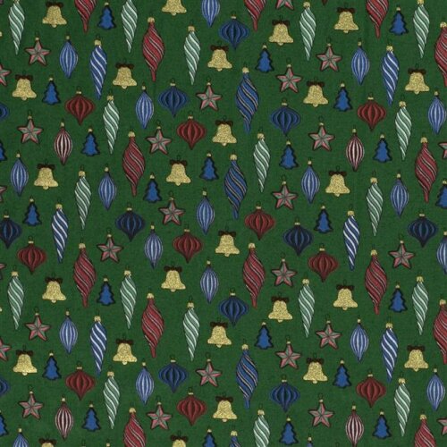 Katoen Popeline Folie Print Kerstballen - Dennengroen