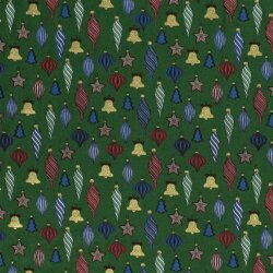 Katoen Popeline Folie Print Kerstballen - Dennengroen