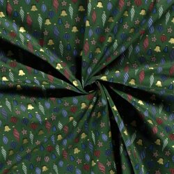 Katoen Popeline Folie Print Kerstballen - Dennengroen