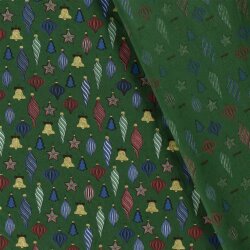 Katoen Popeline Folie Print Kerstballen - Dennengroen