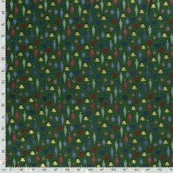 Katoen Popeline Folie Print Kerstballen - Dennengroen