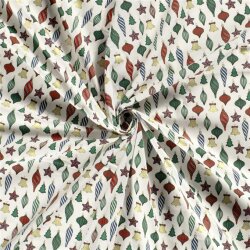Katoen Popeline Folie Print Kerstballen - Crème Wit