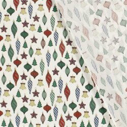Katoen Popeline Folie Print Kerstballen - Crème Wit
