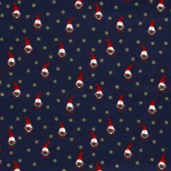Katoen Popeline Folieprint Kerstkabouters - Middernachtblauw