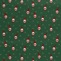 Katoen Popeline Folieprint Kerstkabouters - Fir Green