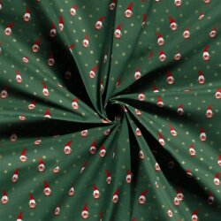 Cotton Poplin Foil Print Christmas Gnomes - Fir Green