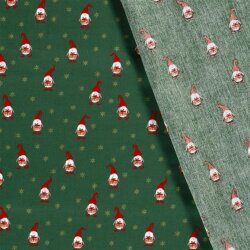 Cotton Poplin Foil Print Christmas Gnomes - Fir Green