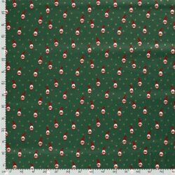 Katoen Popeline Folieprint Kerstkabouters - Fir Green