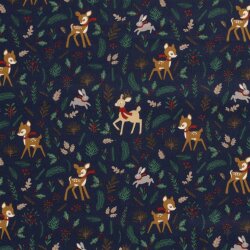 Cotton Poplin Christmas Deer - midnight blue