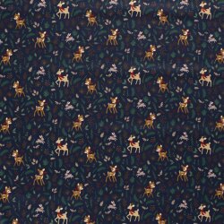 Cotton Poplin Christmas Deer - midnight blue