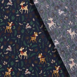 Cotton Poplin Christmas Deer - midnight blue