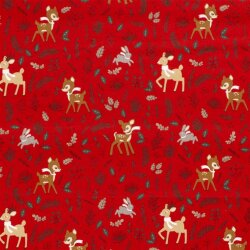 Cotton Poplin Christmas Deer - red