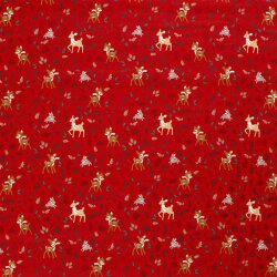 Cotton Poplin Christmas Deer - red