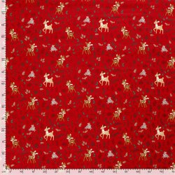 Cotton Poplin Christmas Deer - red