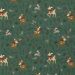 Cotton Poplin Christmas Deer - Fir Green