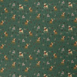 Cotton Poplin Christmas Deer - Fir Green