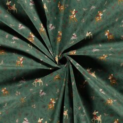 Cotton Poplin Christmas Deer - Fir Green