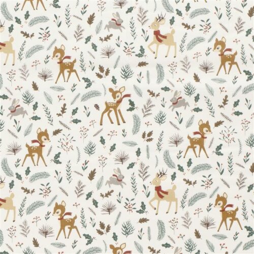 Cotton Poplin Christmas Deer - cream white