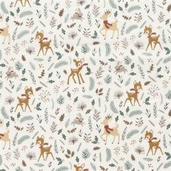 Cotton Poplin Christmas Deer - cream white