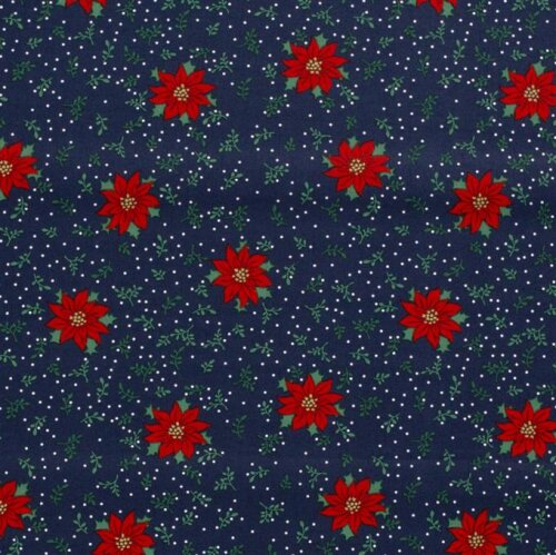 Cotton Poplin Poinsettia Flower - midnight blue