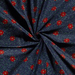 Popeline di cotone Poinsettia Flower - blu notte